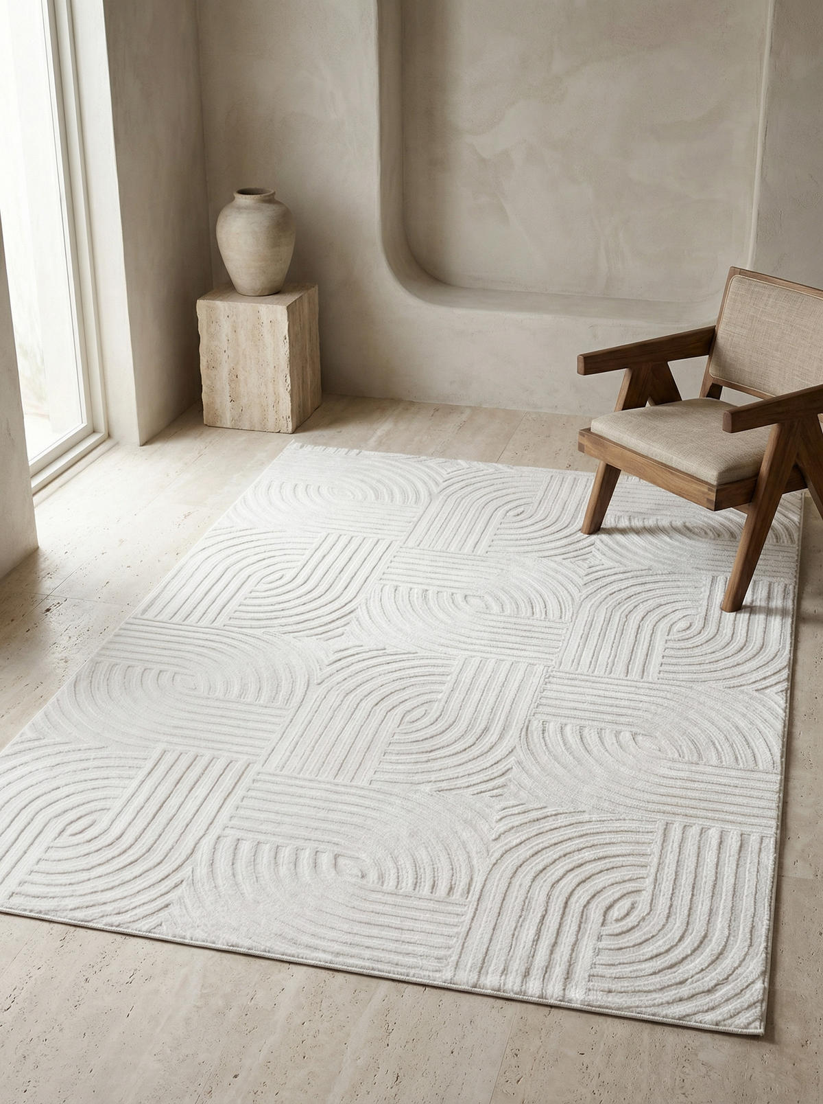 TEPPICH Kurzflor 3D-Struktur Polypropylen Wohnzimmer Creme Rechteckig 240x340 - Beige, Textil (240/340cm) - KADIMA DESIGN