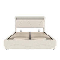POLSTERBETT 160/200 cm mit LED-Beleuchtung, USB- und Type-C-Anschluss, Bettkasten und Regal, Beige - Beige, Textil (160/200cm) - Redom