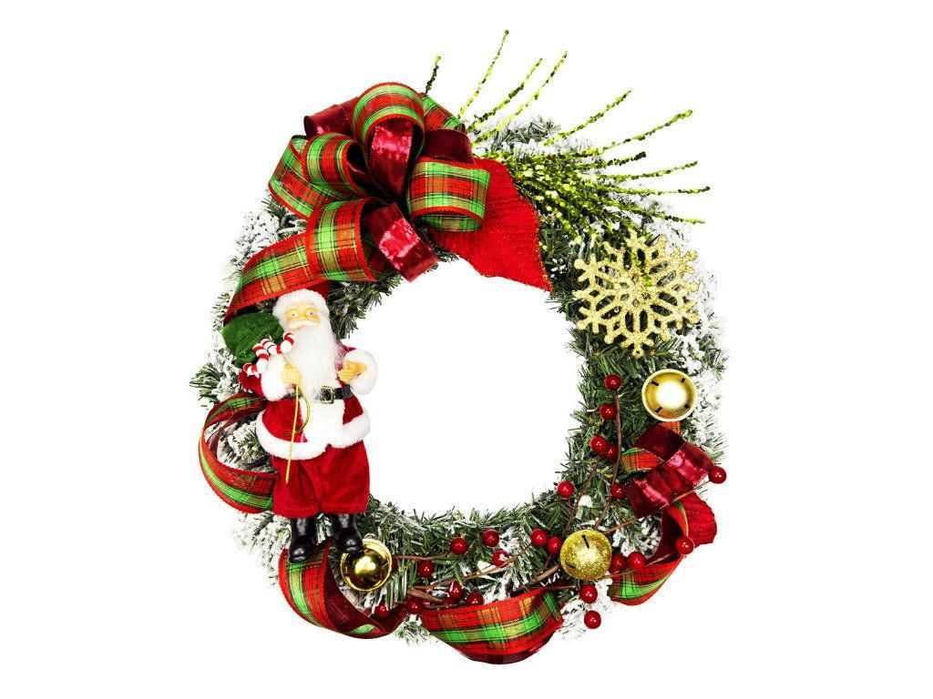 WEIHNACHTSKRANZ dekorierter SANTA, Ø 45 cm, zum Hängen oder Aufstellen - Rot/Goldfarben, Kunststoff (45/50cm) - LAALU