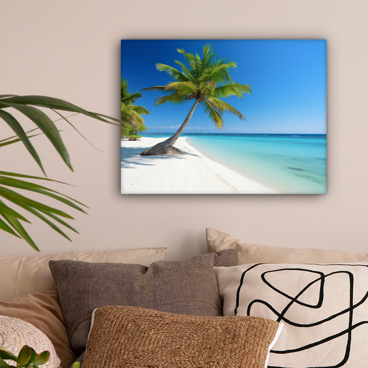 LEINWANDBILD Strand - Palme - Tropisch - Meer 40x30 cm - Grün, Textil (40/30cm) - MuchoWow