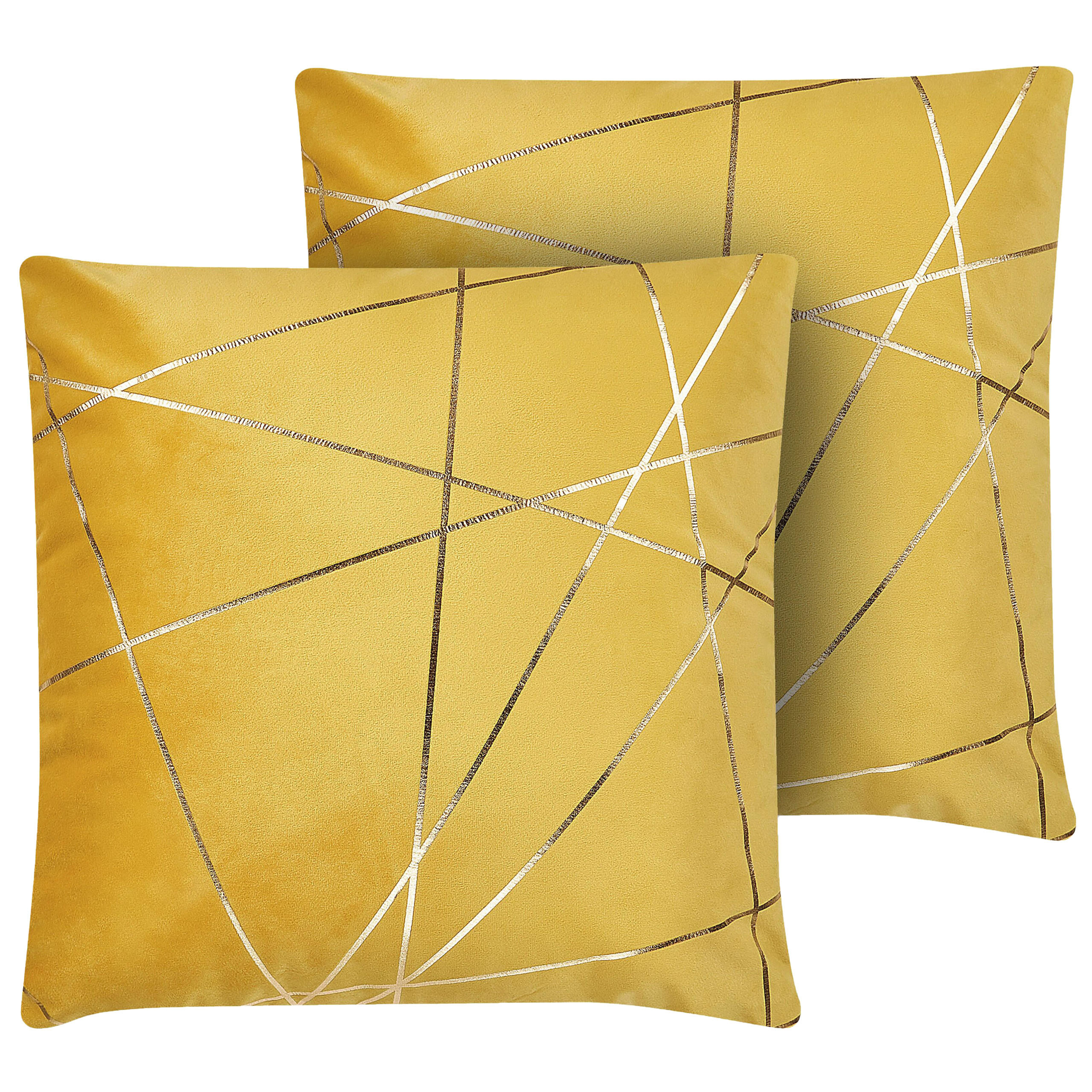 DEKOKISSEN 2er-Set Gelb 45/45 cm Pinus - Gelb, Textil (45/45cm) - Beliani