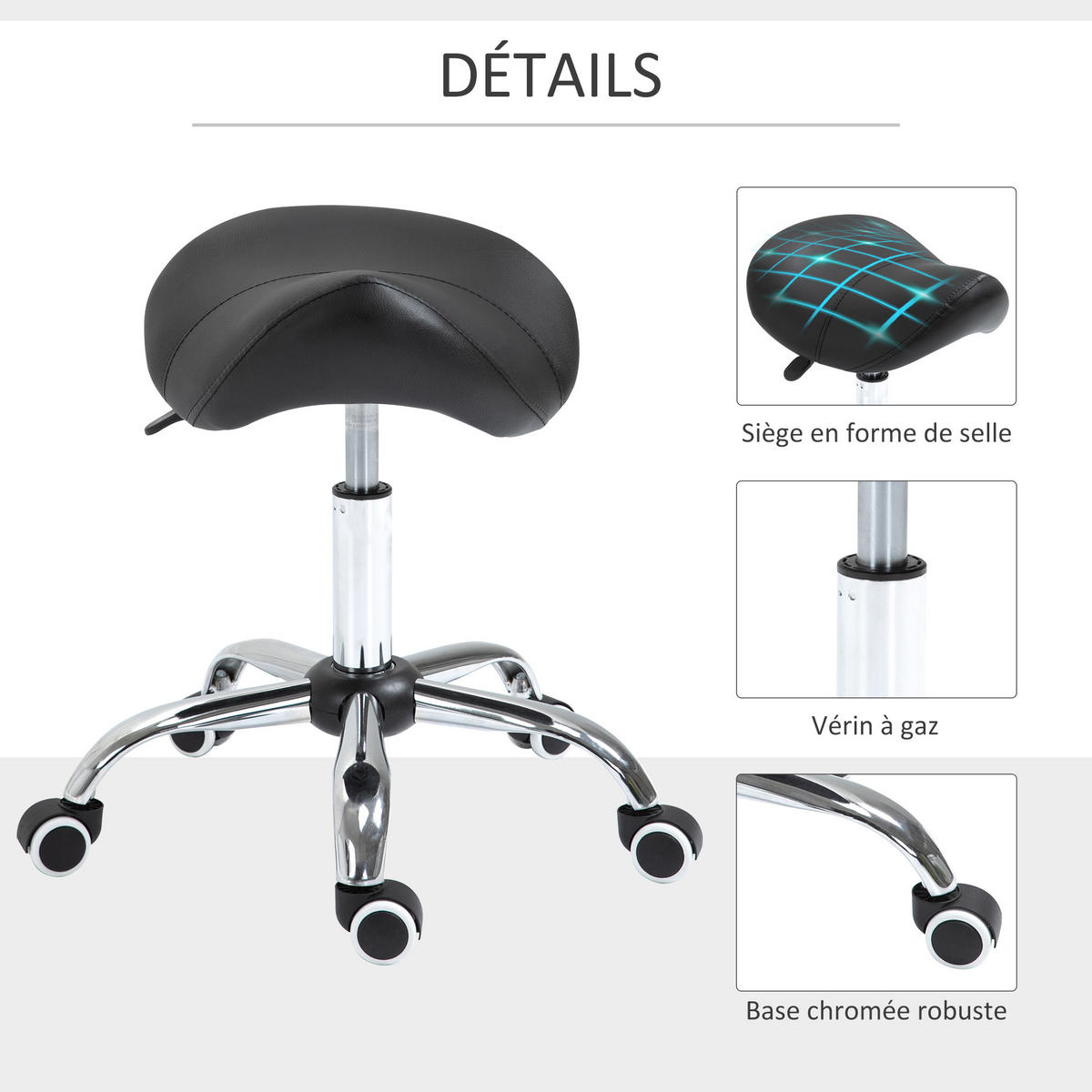 BÜROHOCKER DE-17998 höhenverstellbar, 360° drehbar Schwarz - Schwarz, Metall (53/61/52cm) - ComfortXL