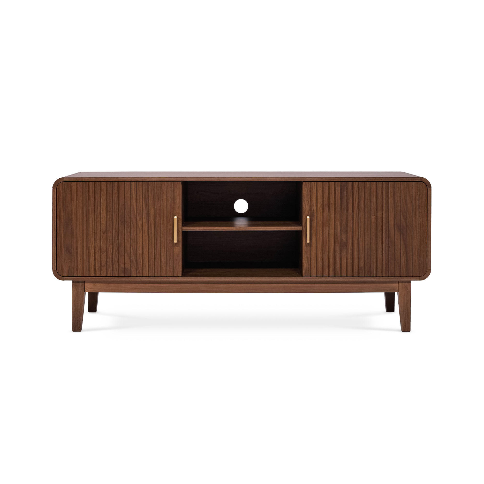 TV-STÄNDER MILO Nussbaumholzfarbe im Retro-Stil - Goldfarben/Braun, Holz/Metall (40/60/145cm) - Sicaan