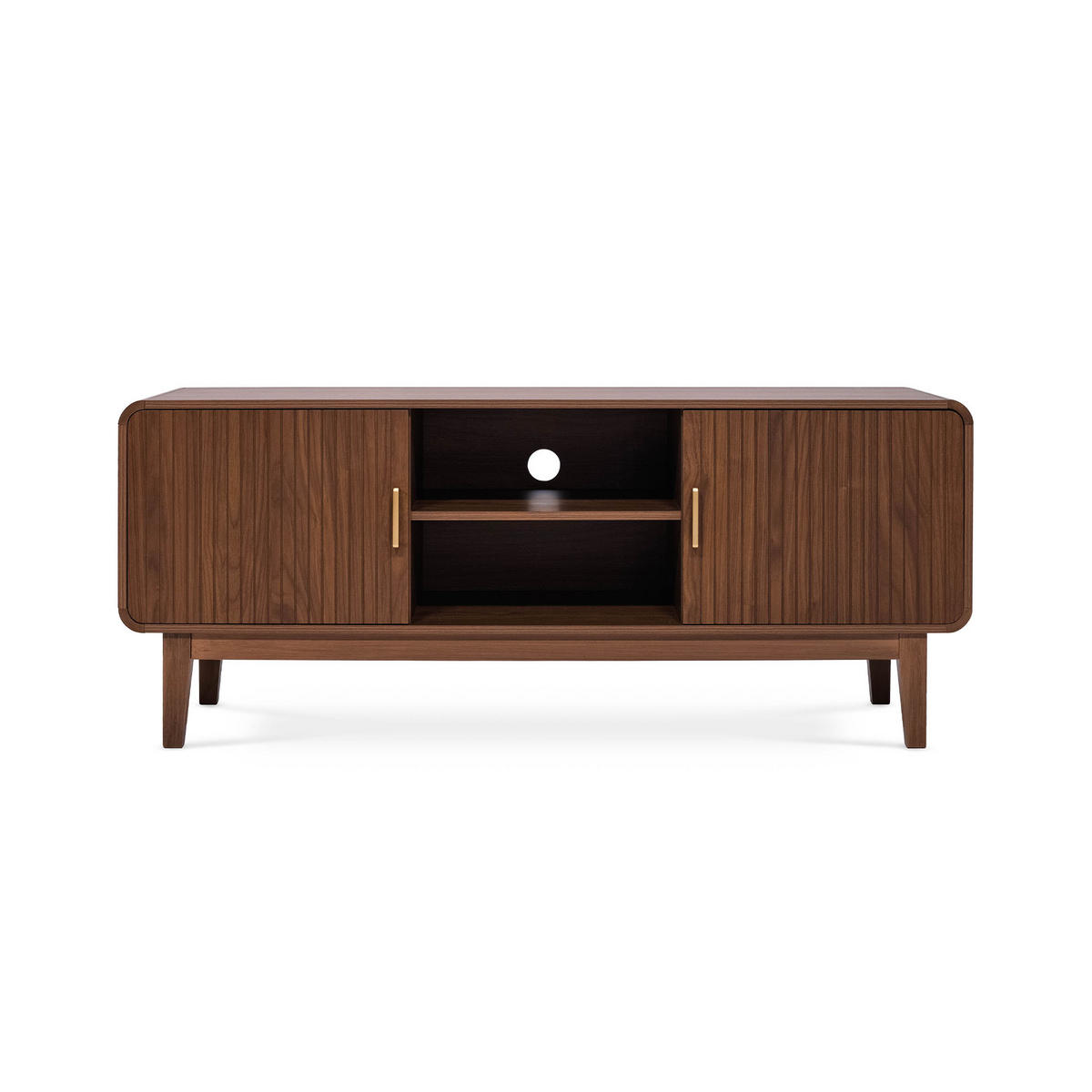 TV-STÄNDER MILO Nussbaumholzfarbe im Retro-Stil - Goldfarben/Braun, Holz/Metall (40/60/145cm) - Sicaan