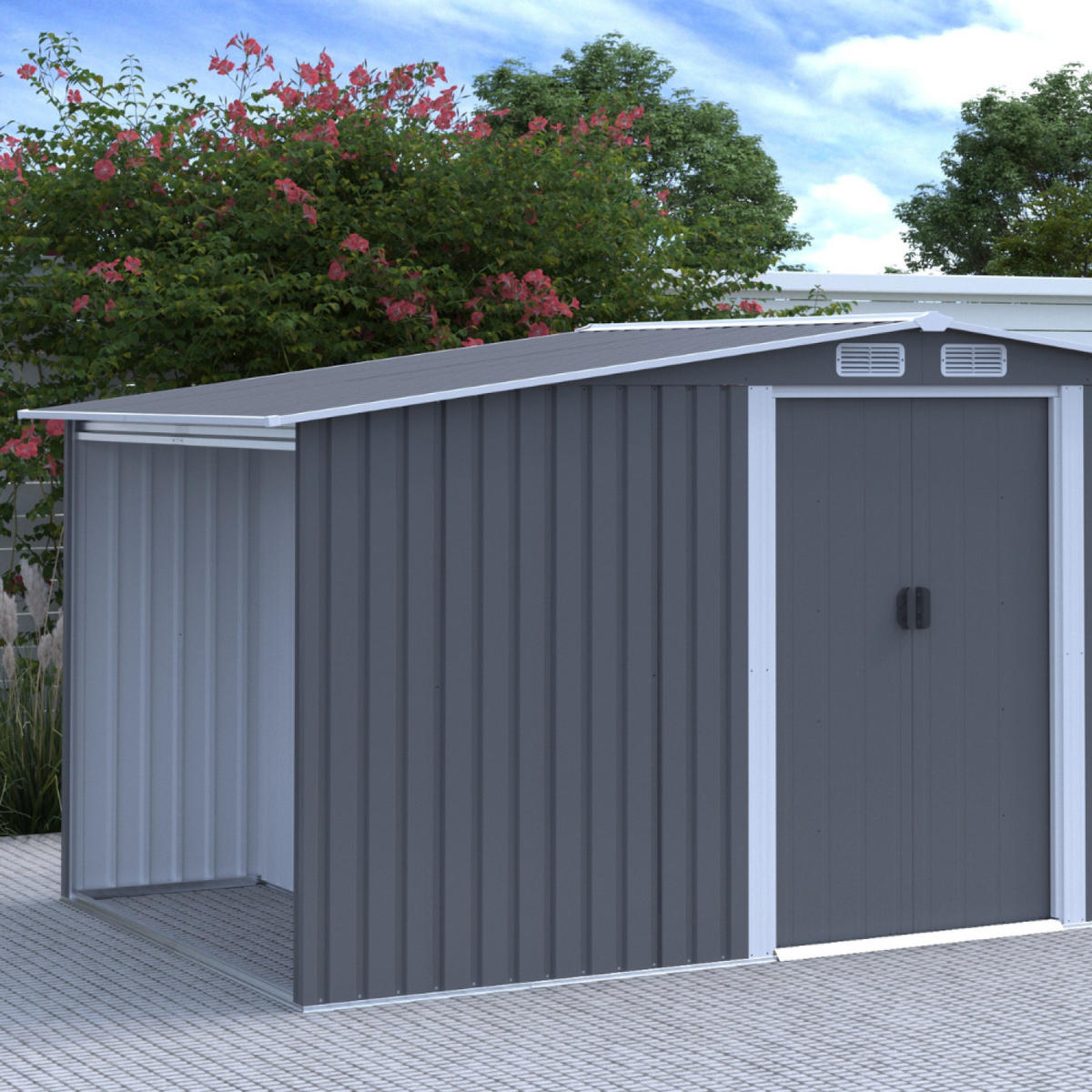 GARTENHAUS Vosges aus grauem Stahl 6 87 m² mit Holzabstellraum - Grau, Metall (205/178/335cm) - Concept Usine