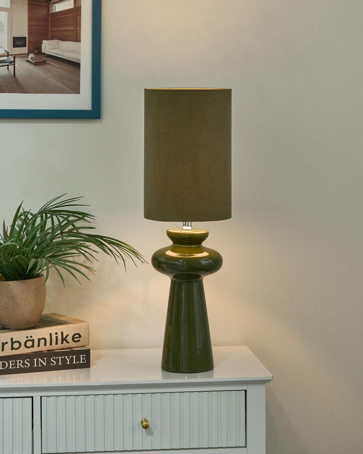 TISCHLAMPE Grün Oteros - Olivgrün, Textil (19/19/62cm) - Beliani