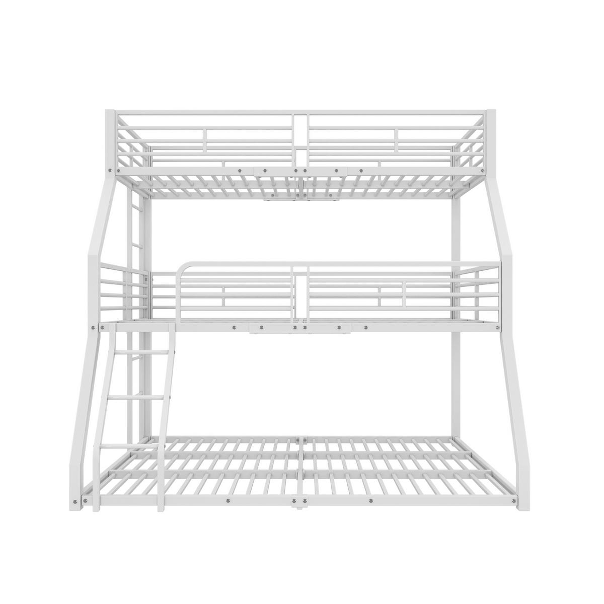 ETAGENBETT 90/200 cm aus Metall als Dreifachbett mit 2 Leitern und Sicherheitsgeländern, Weiß - Weiß, Metall (90/200cm) - Redom