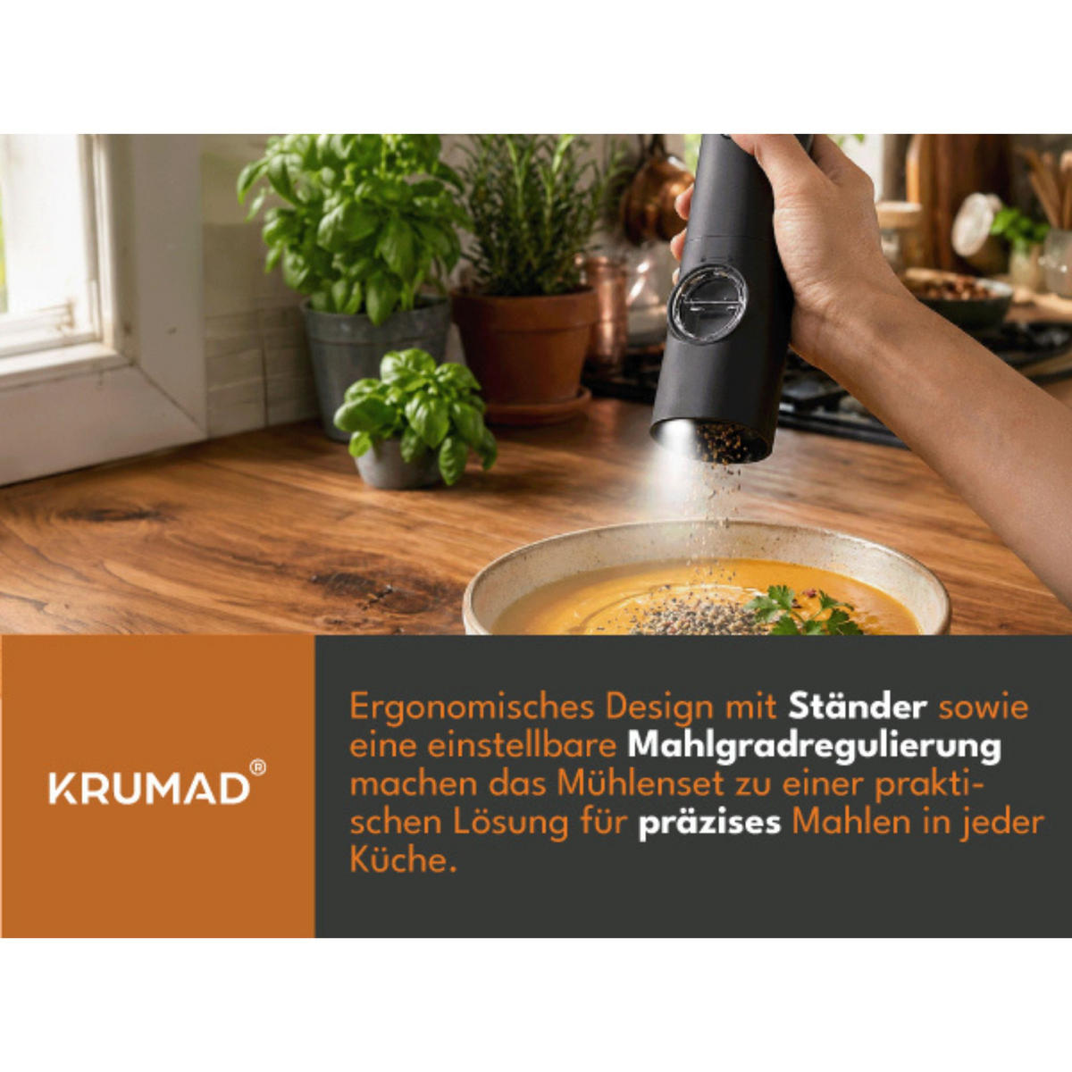 GEWÜRZMÜHLE Salz & Pfeffer - Schwarz, Kunststoff (14/20/5cm) - KRUMAD