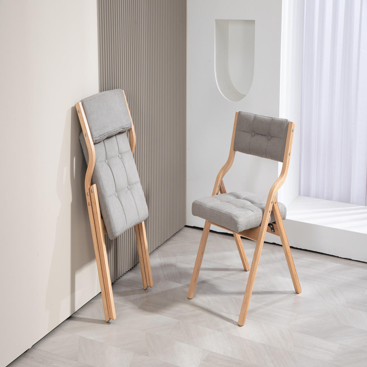 KLAPPSTUHL gepolstert 2er-Set Holz Grau - Grau, Holz (48/77/61cm) - Meubliv