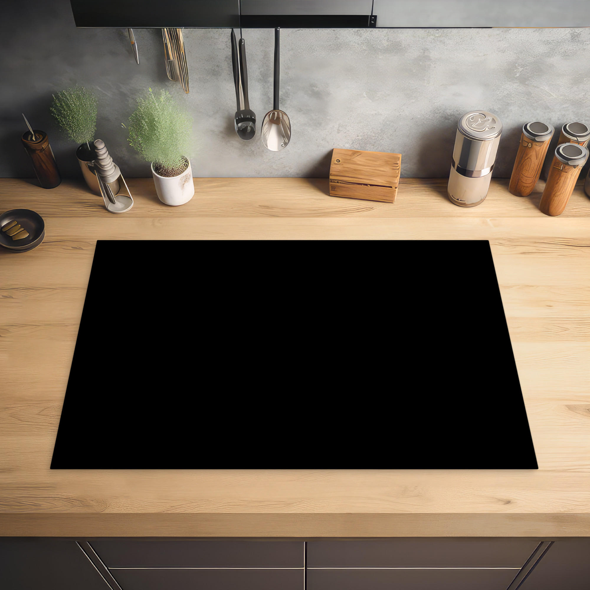 HERDABDECKPLATTE Schwarz - Einfarbig 77x51 cm - Schwarz, Kunststoff (77/0.2/51cm) - MuchoWow