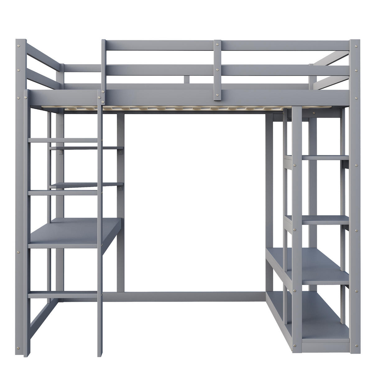 HOCHBETT 140/200 cm Grau mit Tisch und Regalen aus Massivholz - Grau, Holz (140/200cm) - OKWISH