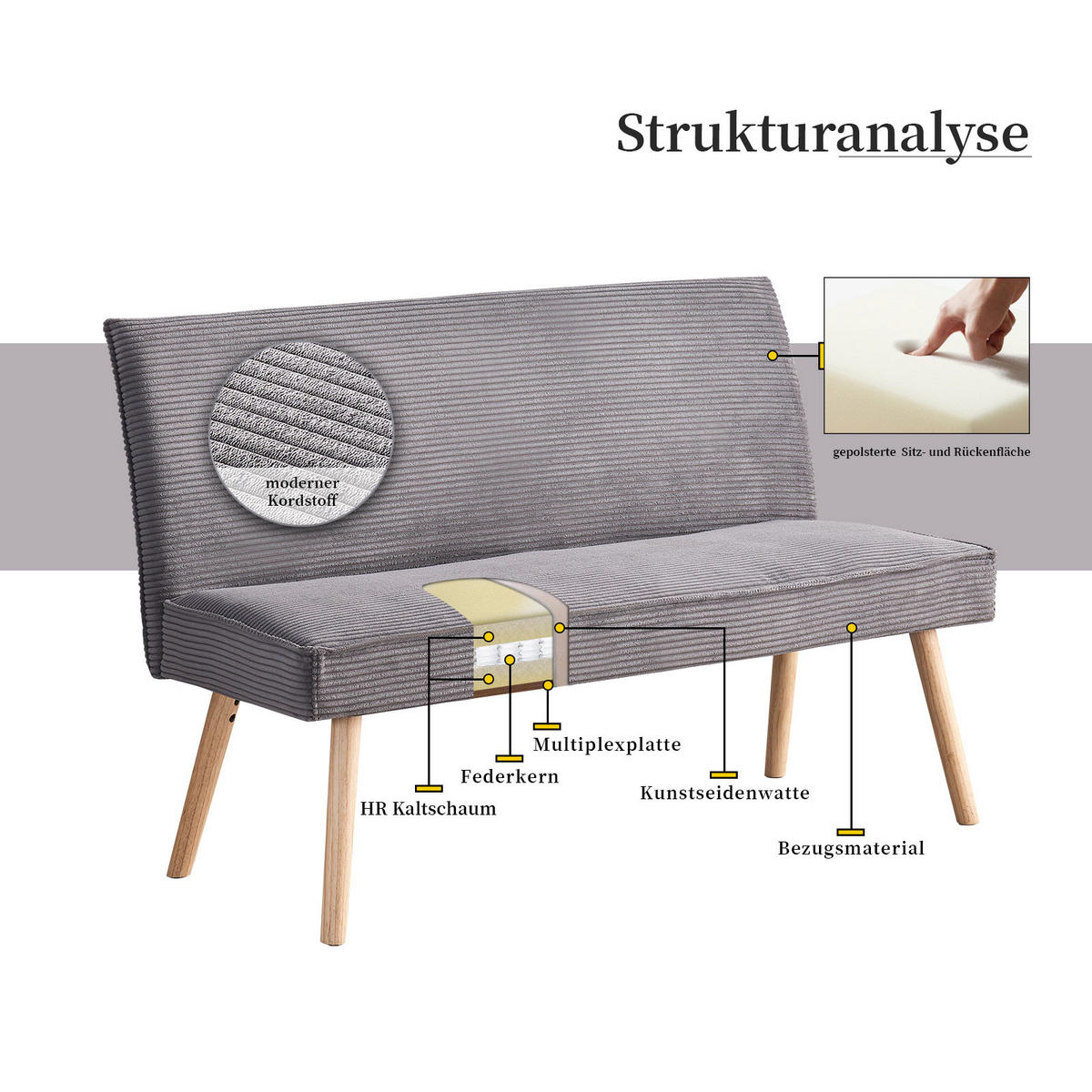 SITZBANK PAUL 140/63/90 cm Anthrazit - Anthrazit, Holz/Textil (140/90/63cm) - DUBI Möbel
