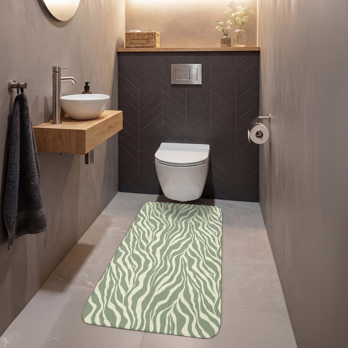 WC PŘEDLOŽKA Zebra - Motiv - zelená 60x120 cm - šalvějově zelená, textil/plast (60/1cm) - OnlyWow