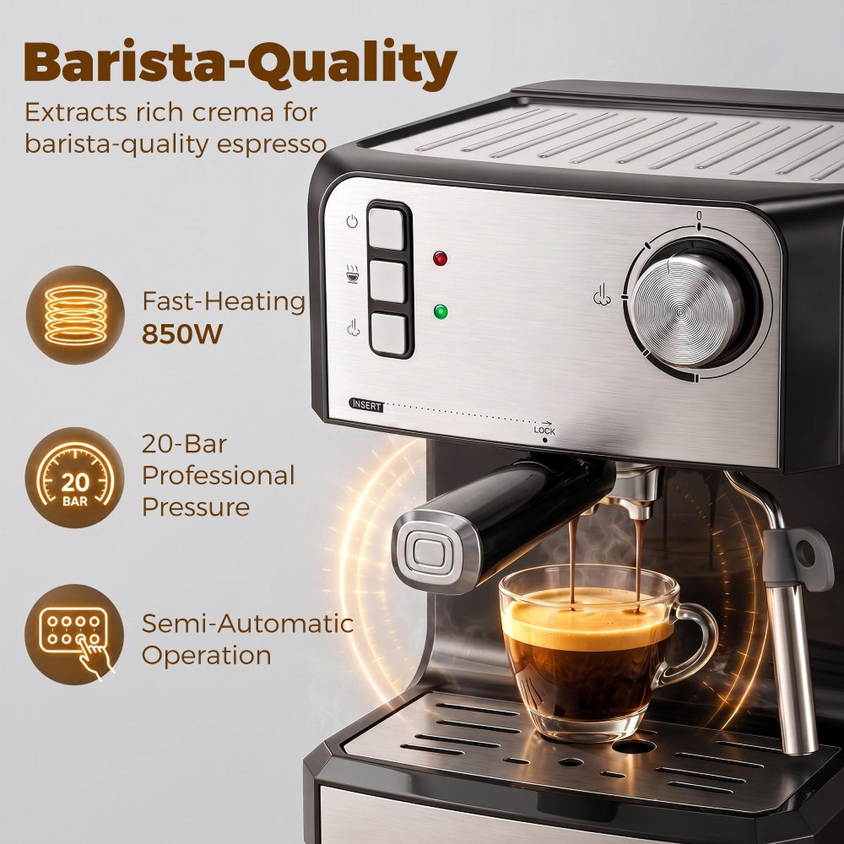 ESPRESSOMASCHINE 20 Bar mit Milchaufschäumer Schwarz - Schwarz, Metall (22/28/29cm) - Rolipo