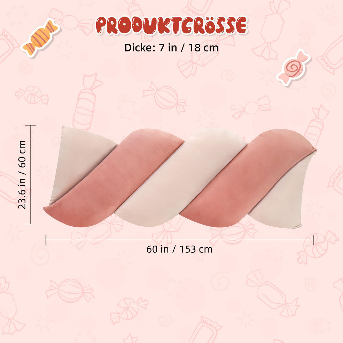 KISSEN Süßigkeiten Zweifarbig 150cm - Pink/Hellrosa, Textil (30/153cm) - Vercart