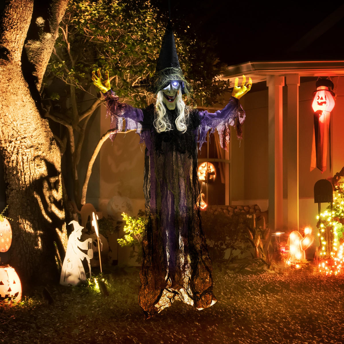 HALLOWEEN-DEKORATION Stahl Polyester Violett - Violett, Textil (15/183/80cm) - Outsunny