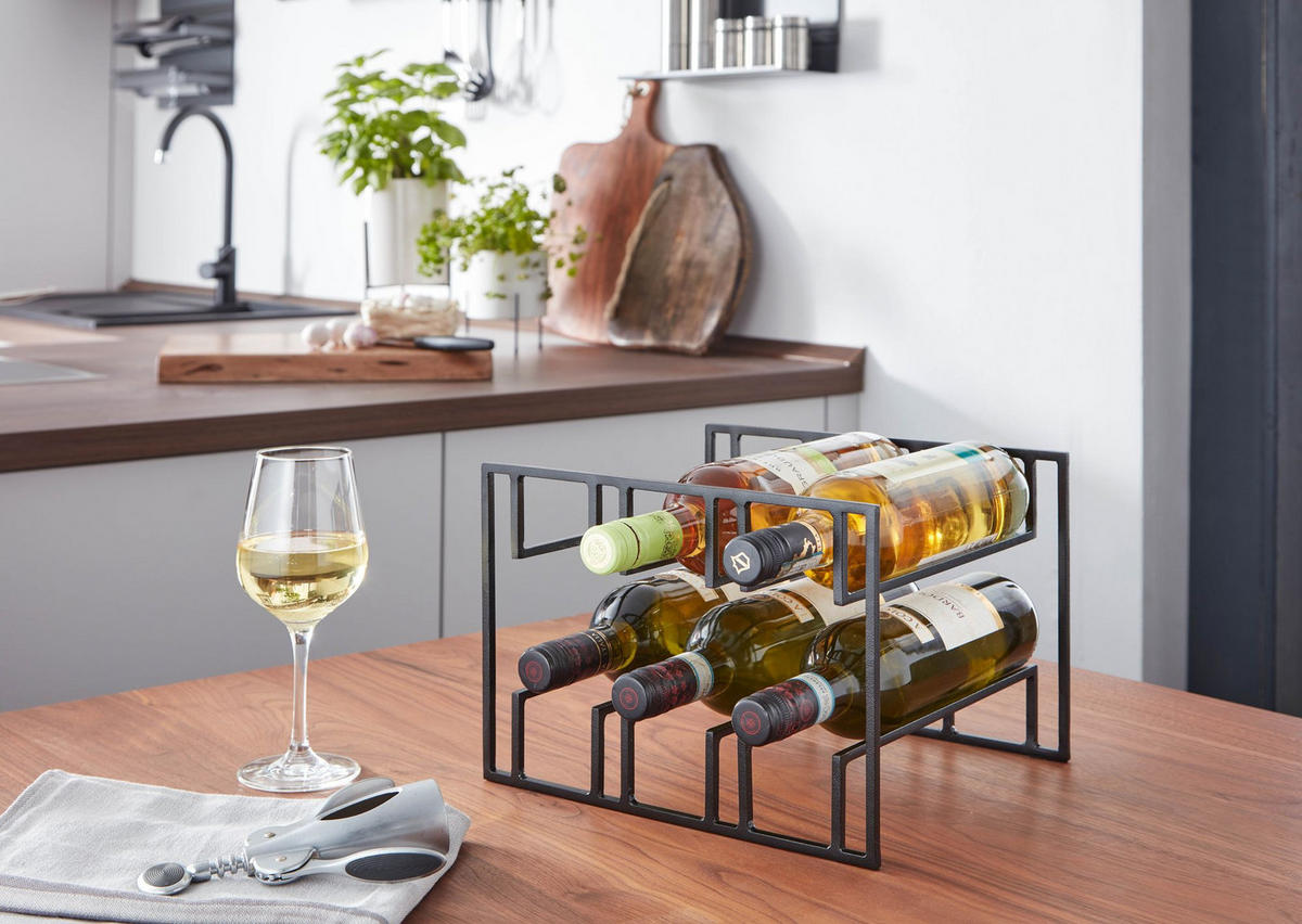 WEINREGAL Eisen Modern Stil für 6 Flaschen stehend - Schwarz, Metall (29/21/25cm) - KADIMA DESIGN