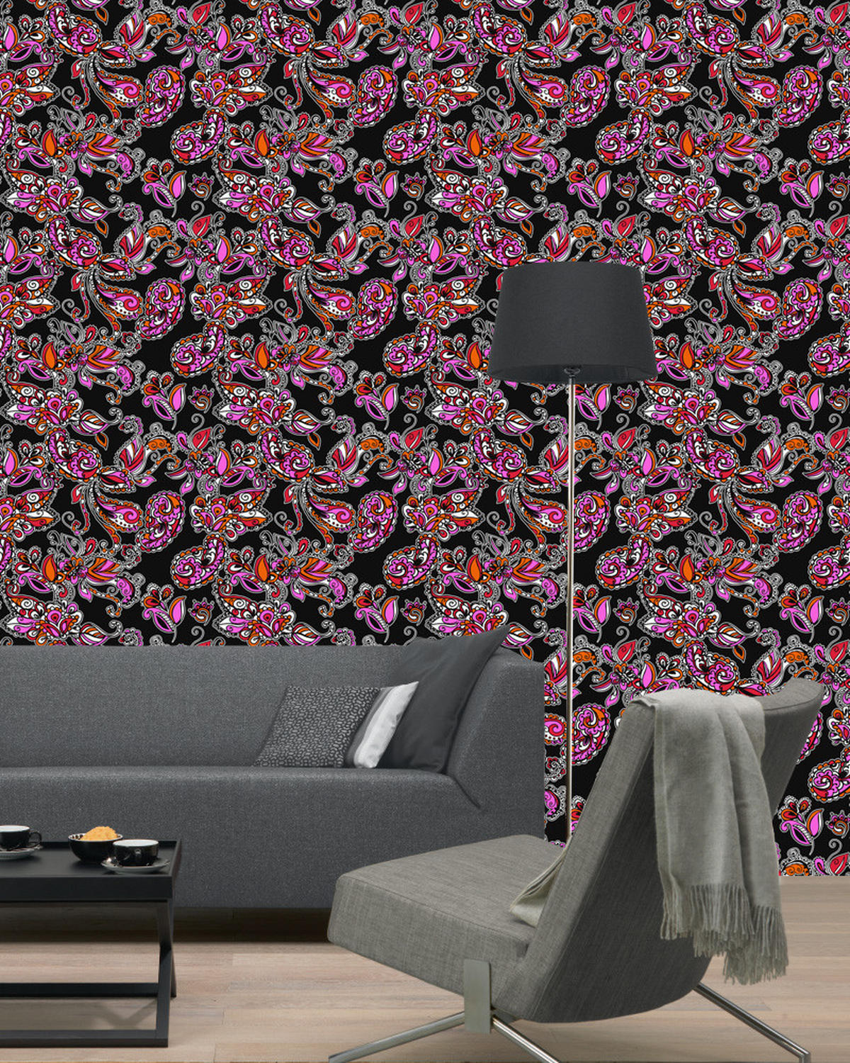 TAPETE funky Blumen und Paisleys 53 cm x 10.05 m - Orange, Papier (53/1000cm) - ESTAhome