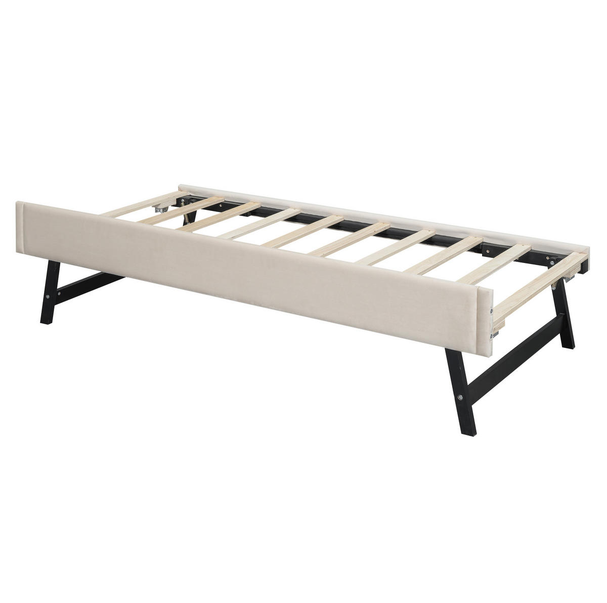 ČALÚNENÁ posteľ 90/200 cm béžová s výsuvným lôžkom zo zamatu a MDF - béžová, textil (90/200cm) - OKWISH