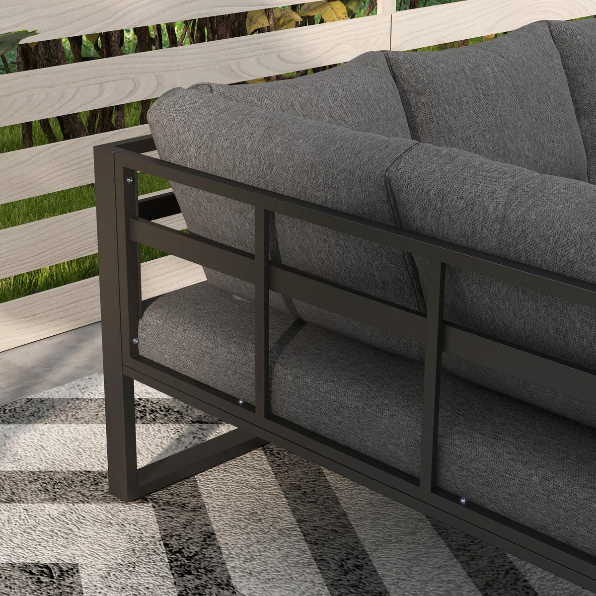 SITZGRUPPE DE-06453 5-teiliges Loungemöbelset, wendbar zu Ecksofa Grau/Natur - Dunkelgrau, Textil/Metall - ComfortXL
