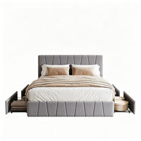 POLSTERBETT 160x200 cm mit Stauraum, Doppelbett mit 4 Schubladen, Lattenrost, grauer Samtstoff - Grau, Holz/Textil (160/200cm) - GENKI LIVING
