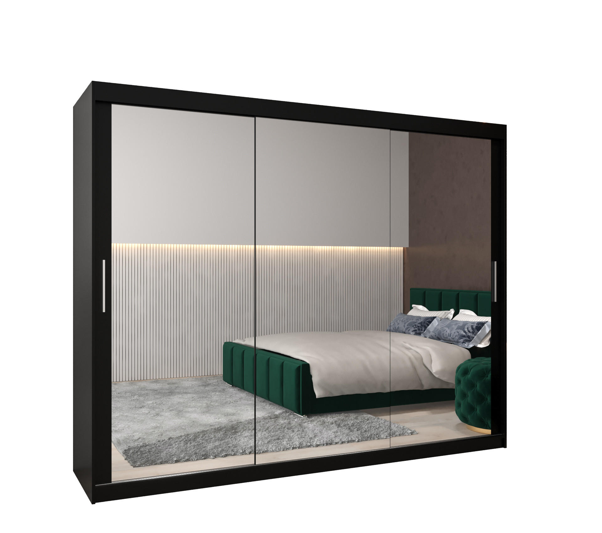 Abiks Möbel Schwebetürenschrank Schwarz 250x200x62 cm