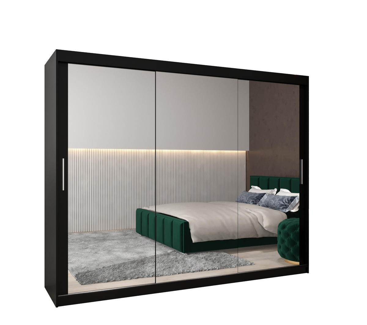 SCHWEBETÜRENSCHRANK 200/250/62 3-türig - Silberfarben/Schwarz, Holz/Kunststoff (250/200/62cm) - MÖBEL KRYSPOL