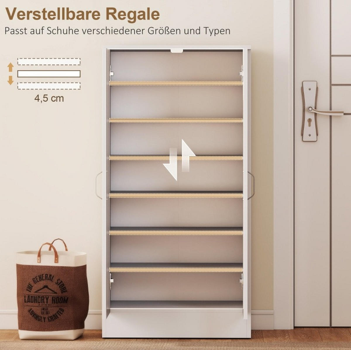 SCHUHSCHRANK 55/108/35 cm Weiß aus Holz mit verstellbaren Regalen - Weiß, Holz (55/108/35cm) - OKMYHOME