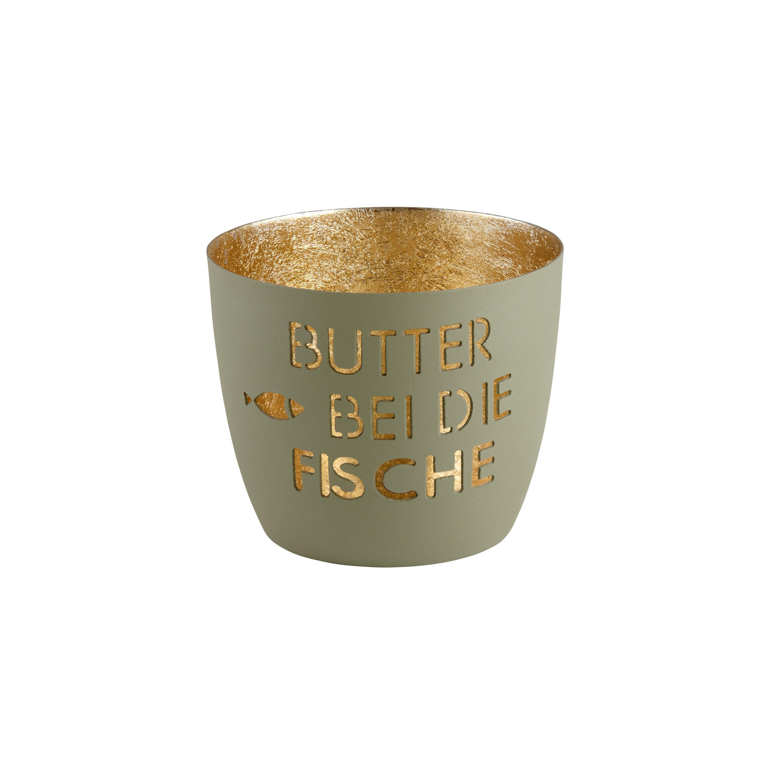 TEELICHTHALTER Madras Butter bei die Fische M, Eisen, stone / Gold, H 8.5 cm - Grau, Metall (9cm) - Gift Company