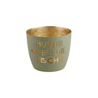 TEELICHTHALTER Madras Butter bei die Fische M, Eisen, stone / Gold, H 8.5 cm - Grau, Metall (9cm) - Gift Company