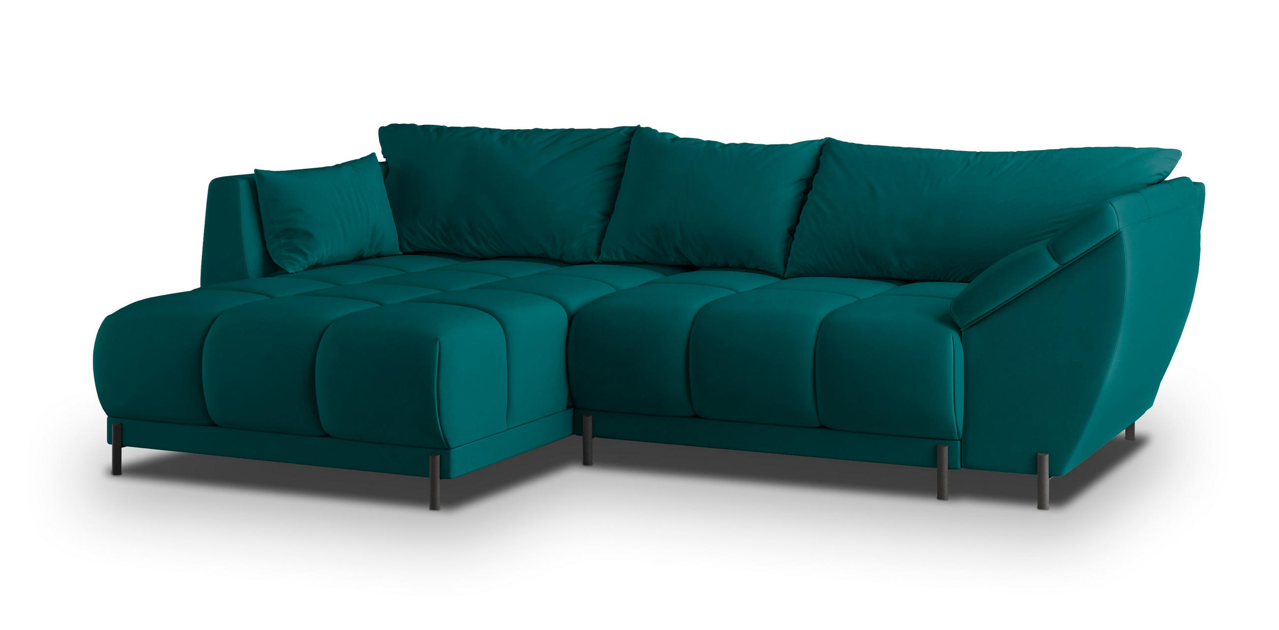 ECKSOFA VESTANO L-S Blau Velours-Stoff mit Schlaffunktion - Blau, Holz (287/182cm) - MASSENO