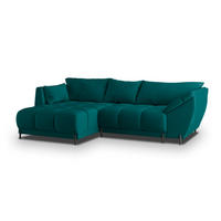 ECKSOFA VESTANO L-S Blau Velours-Stoff mit Schlaffunktion - Blau, Holz (287/182cm) - MASSENO