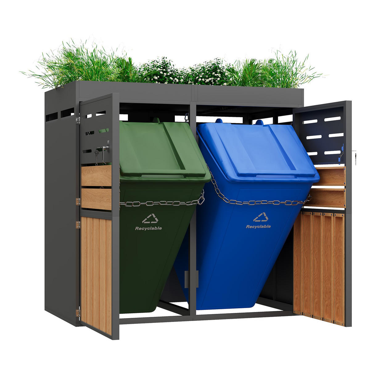 MÜLLTONNENBOX mit integriertem Pflanzkasten,Müllcontainer,Grau - Grau, Metall (133/128/80cm) - LVHOM