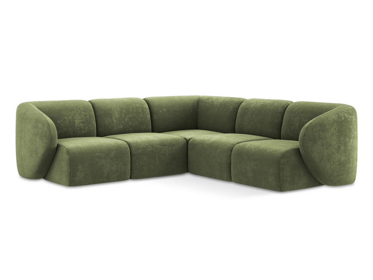 ECKSOFA Chenille Stoff Grün - Schwarz/Grün, Holzwerkstoff/Kunststoff (251/251cm) - Makamii