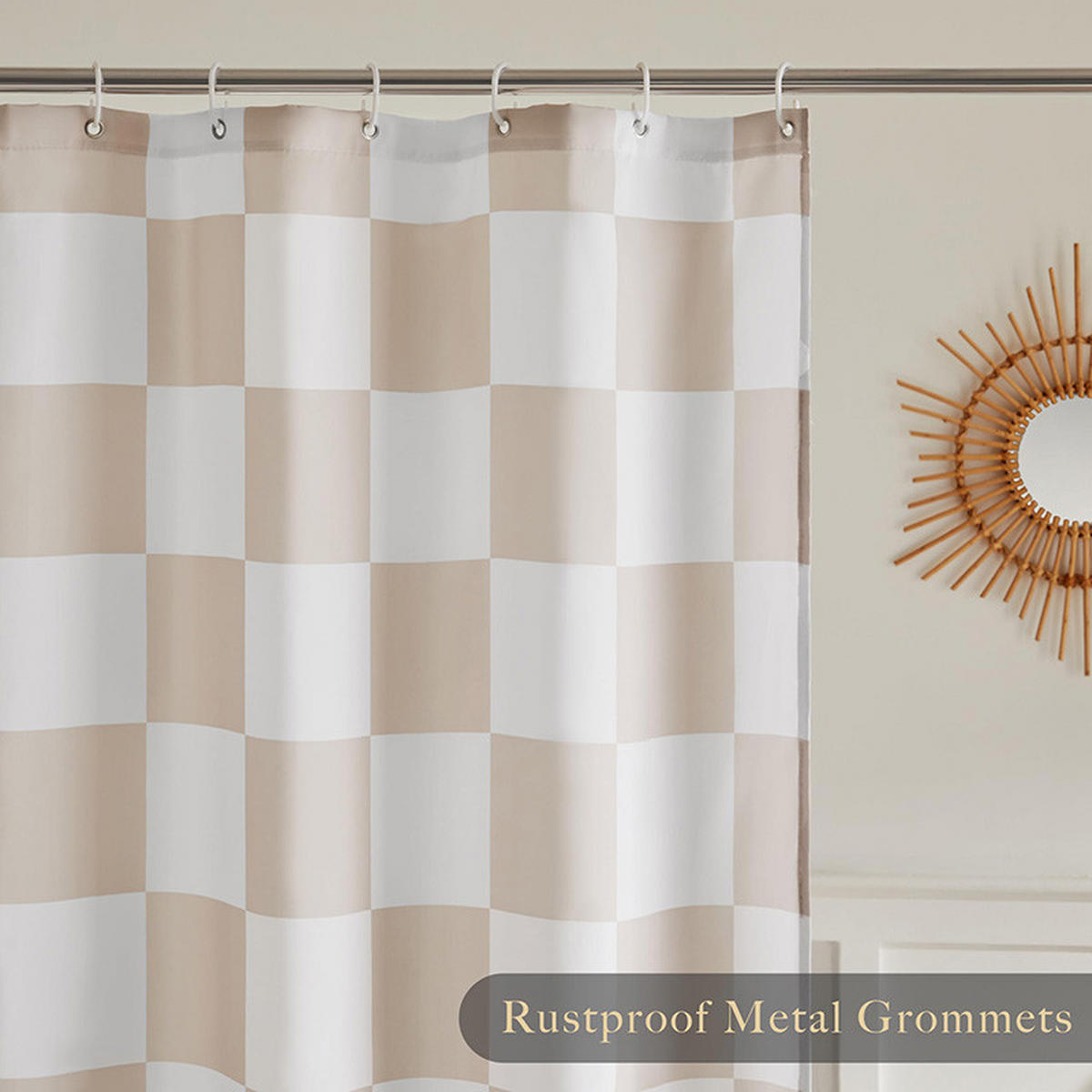 DUSCHVORHANG SET Beige kariert 180 x 180 cm wasserdicht dekorativ für Küche Badezimmer - Multicolor, Textil (180/180cm) - MCBOSON