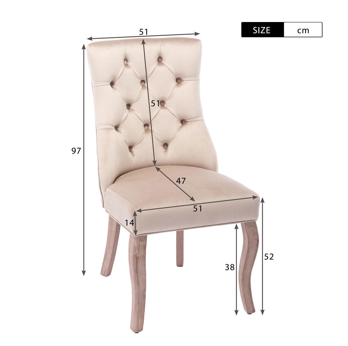 ESSZIMMERSTUHL mit hoher Rückenlehne ca. 97 x 51 x 47 cm Samt Beige - Beige, Holz (51/97/51.2cm) - Meubliv