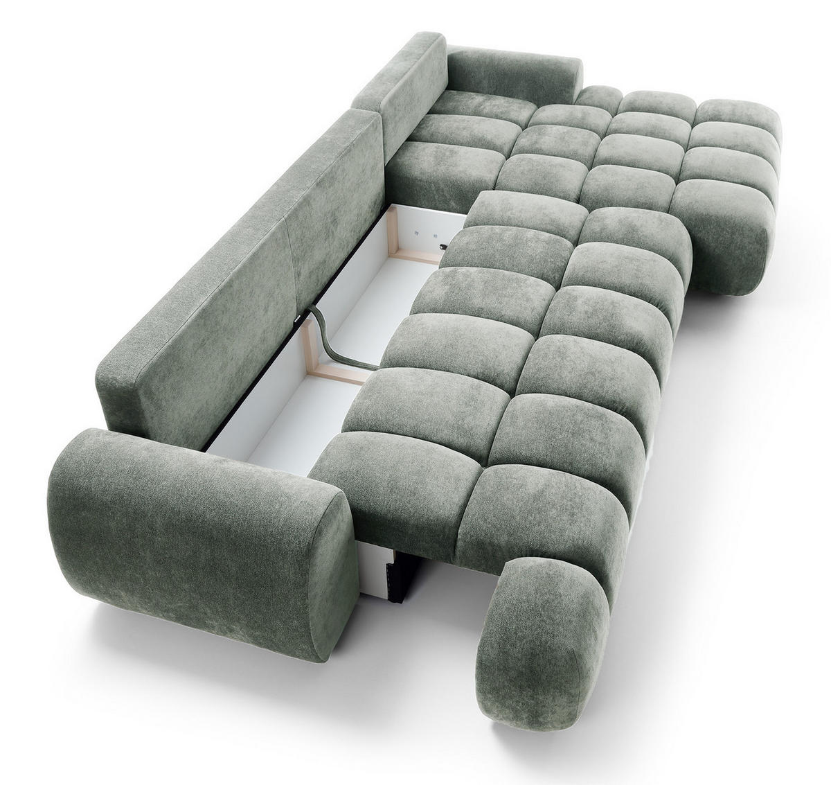 ECKSOFA 340 cm Valerio II, Schlaffunktion, Bettkasten, Rechts, Hellgrau - Hellgrau, Holz (177/340cm) - Emporius