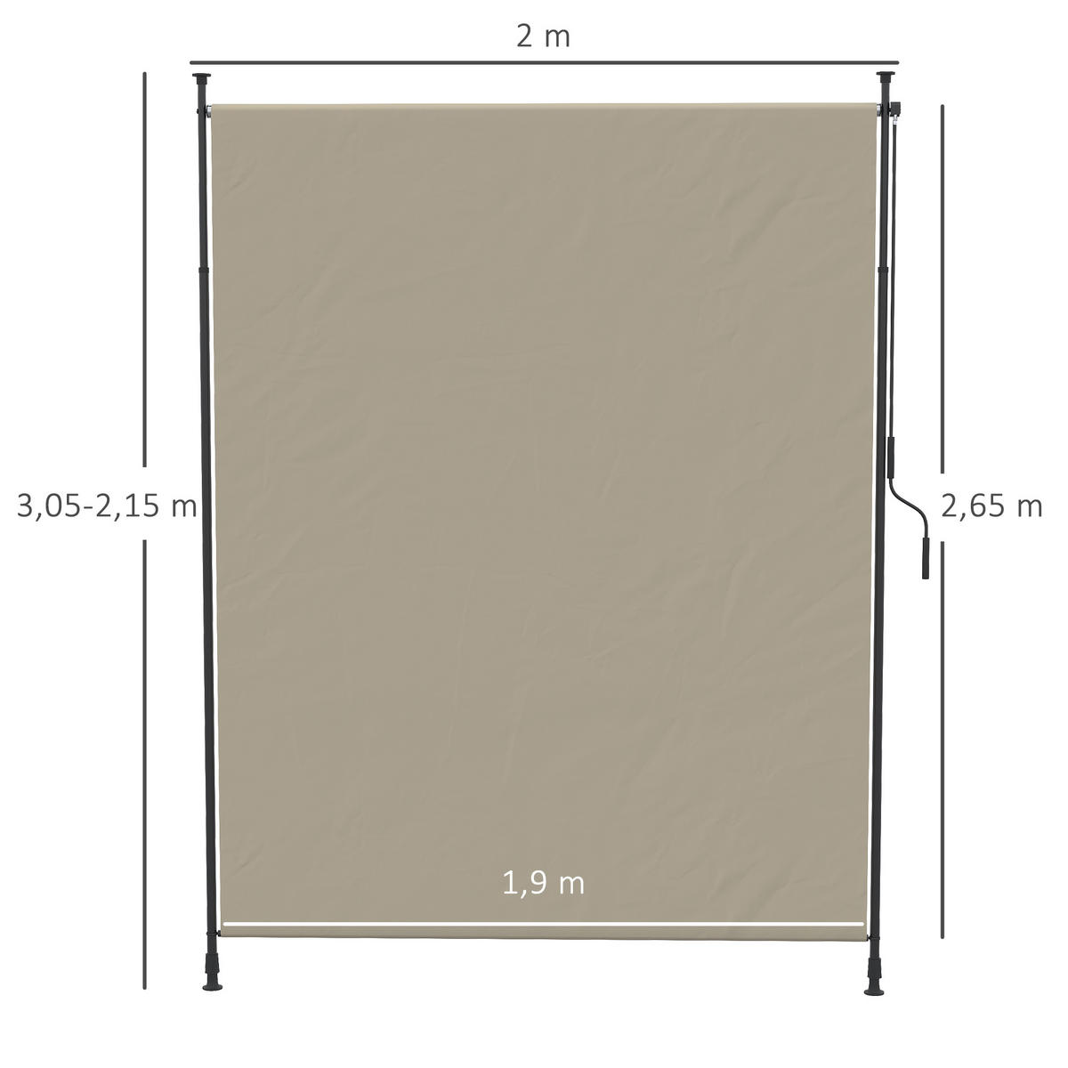 MARKISE, Dunkelgrau, Aluminium, Eisen, Polyester - Sandfarben, Metall (3.8/305/200cm) - Outsunny