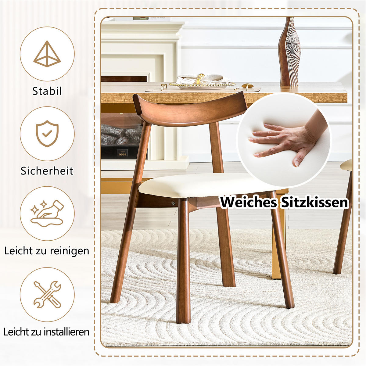 STUHL-SET DE-36709 2 Stück mit Holzgestell und gepolsterter Sitzfläche Weiß - Weiß, Holzwerkstoff (49/77.5/50cm) - ComfortXL