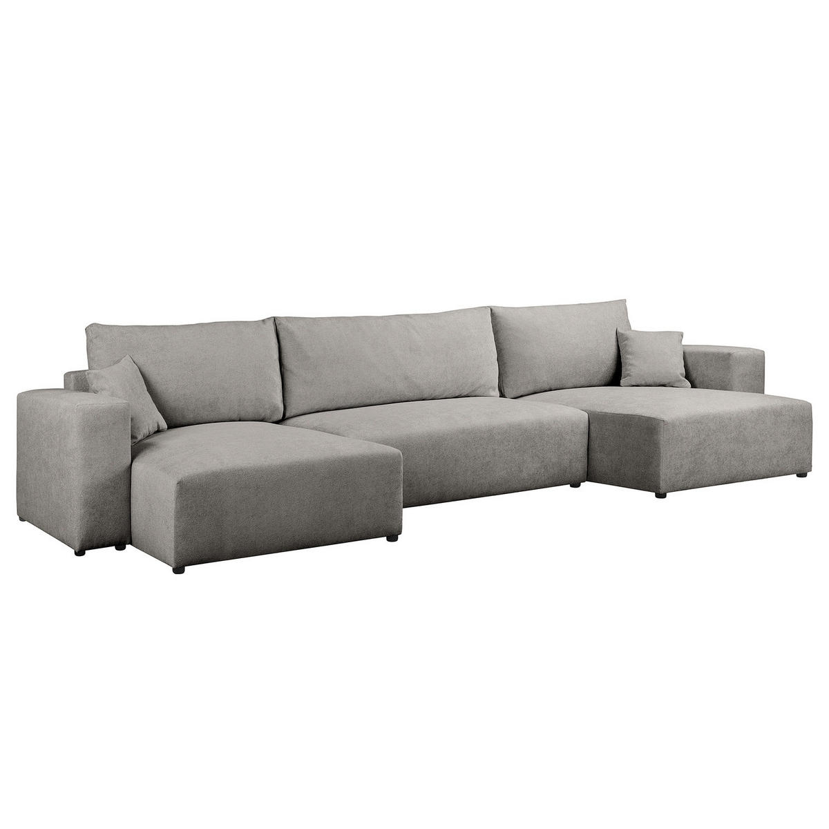 WOHNLANDSCHAFT mit Schlaffunktion - Hellgrau/Schwarz, Kunststoff/Textil (398/70/148cm) - home24