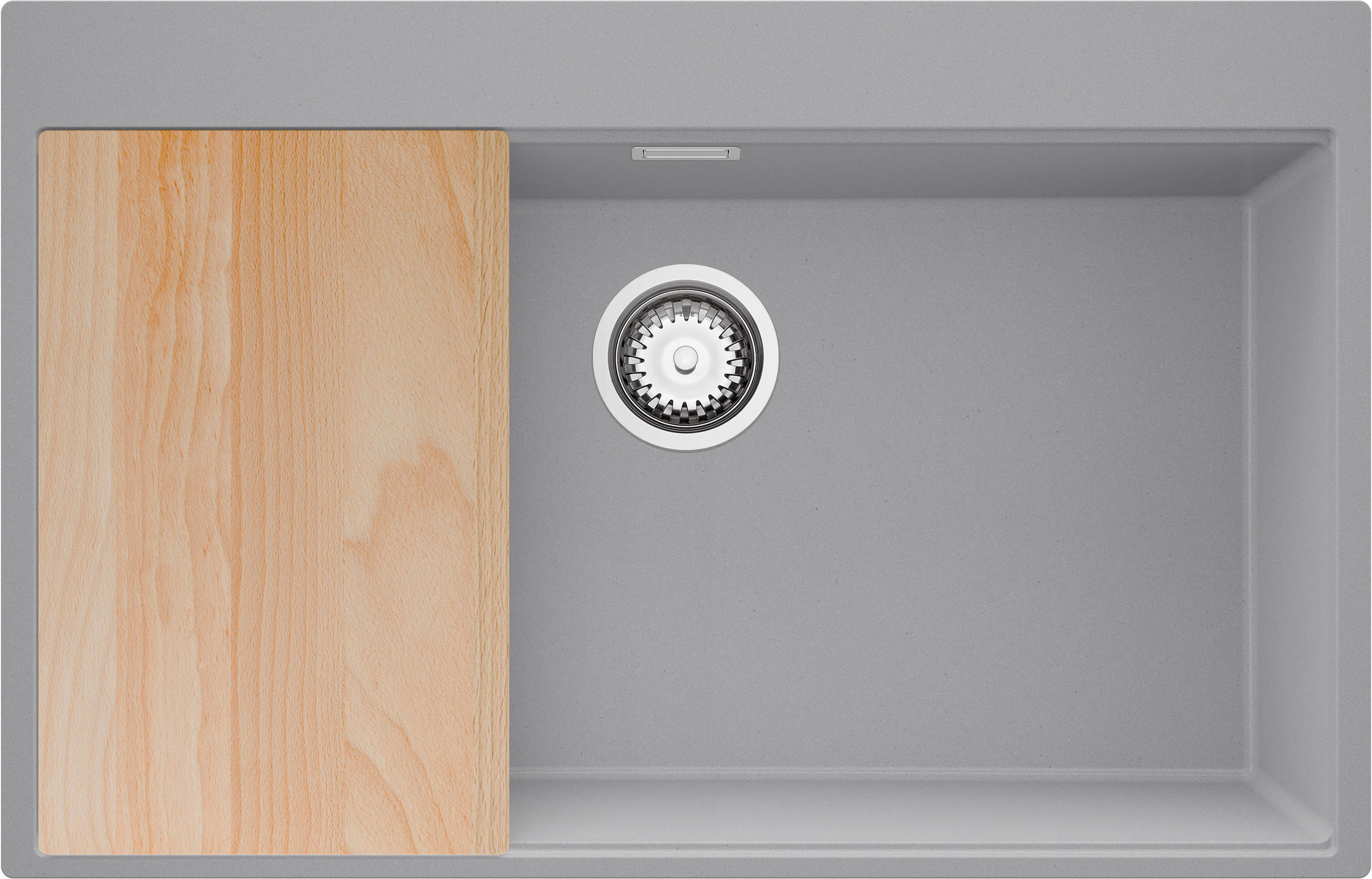 SPÜLBECKEN Oslo, 2-er set Grau 78/50 cm 1 Becken + Ablauf-Set + Schneidebrett ab 80er Unterschrank - Chromfarben/Beige, Kunststoff (78/20/50cm) - Primagran