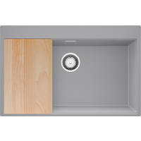 SPÜLBECKEN Oslo, 2-er set Grau 78/50 cm 1 Becken + Ablauf-Set + Schneidebrett ab 80er Unterschrank - Chromfarben/Beige, Kunststoff (78/20/50cm) - Primagran