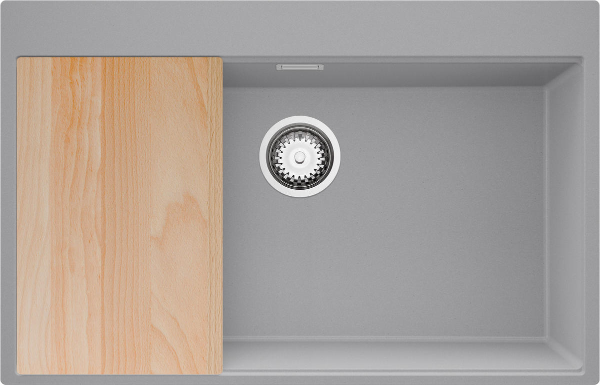SPÜLBECKEN Oslo, 2-er set Grau 78/50 cm 1 Becken + Ablauf-Set + Schneidebrett ab 80er Unterschrank - Chromfarben/Beige, Kunststoff (78/20/50cm) - Primagran