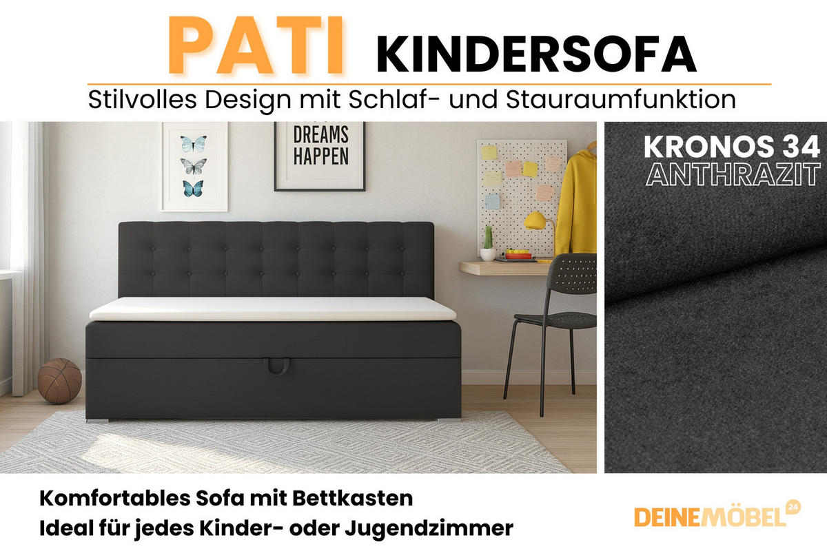BOXBETT PATI 100/200 Dunkelgrau mit Bonell-Federkernmatratze H3 - Dunkelgrau, Holz/Holzwerkstoff (100/200cm) - Deine Möbel 24