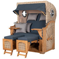 STRANDKORB Komplettset: Ammersee Teak Bullauge - PE shell - Modell 593 - Grau, Holz/Kunststoff (125/165/80cm) - bene living