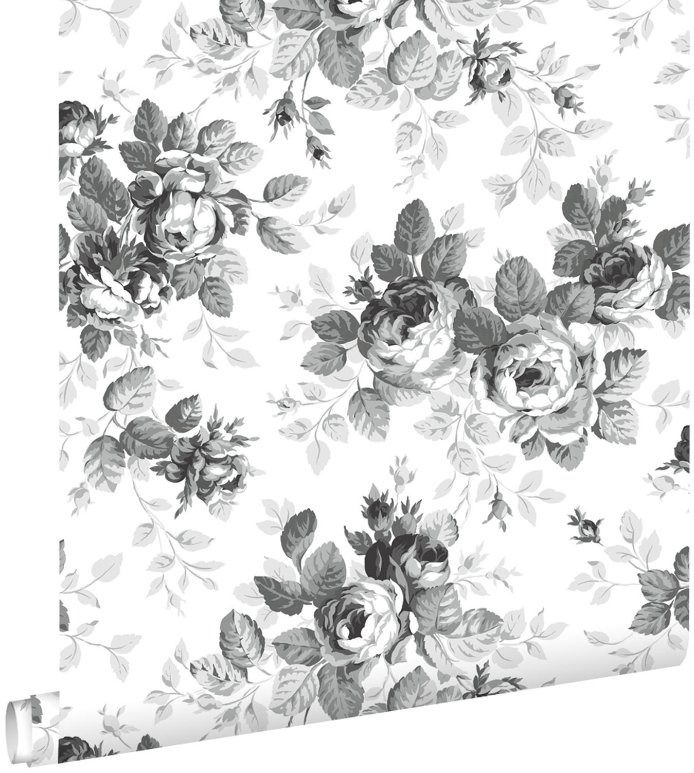TAPETE Rosen 53 cm x 10.05 m - Schwarz, Papier (53/1000cm) - ESTAhome