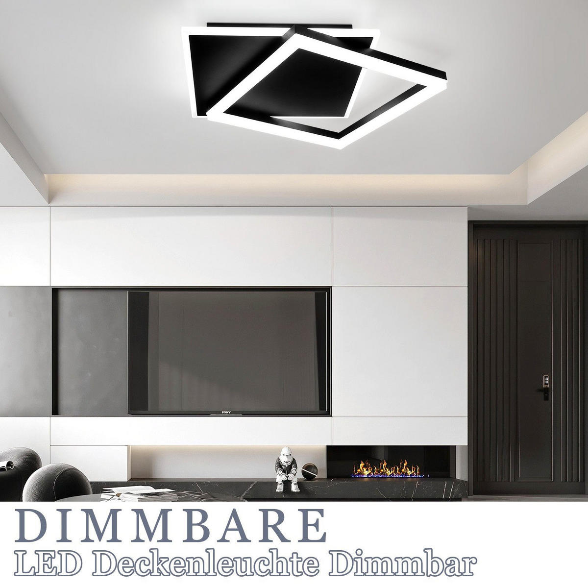 LED-DECKENLEUCHTE Lena 48.5/47.5/6 cm - Schwarz, Metall (48.5/47.5/6cm) - Nettlife
