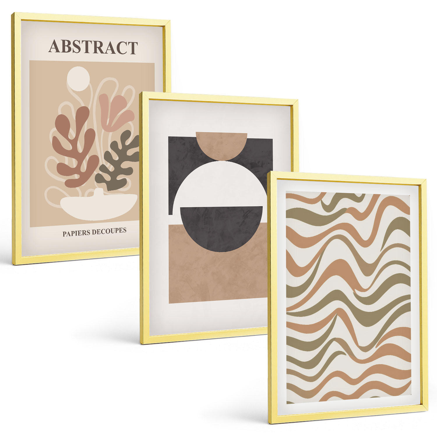 BILDER SET 3er Set - 40x60 cm Goldrahmen - Abstrakte Formenmuster - Goldfarben, Kunststoff (40/60cm) - TULUP