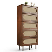 SIDEBOARD 80/40/163 cm in Nussbaum mit Rattanfront und 5 Klappen - Walnussfarben/Schwarz, Holzwerkstoff/Metall (80/163/40cm) - CHICFURN