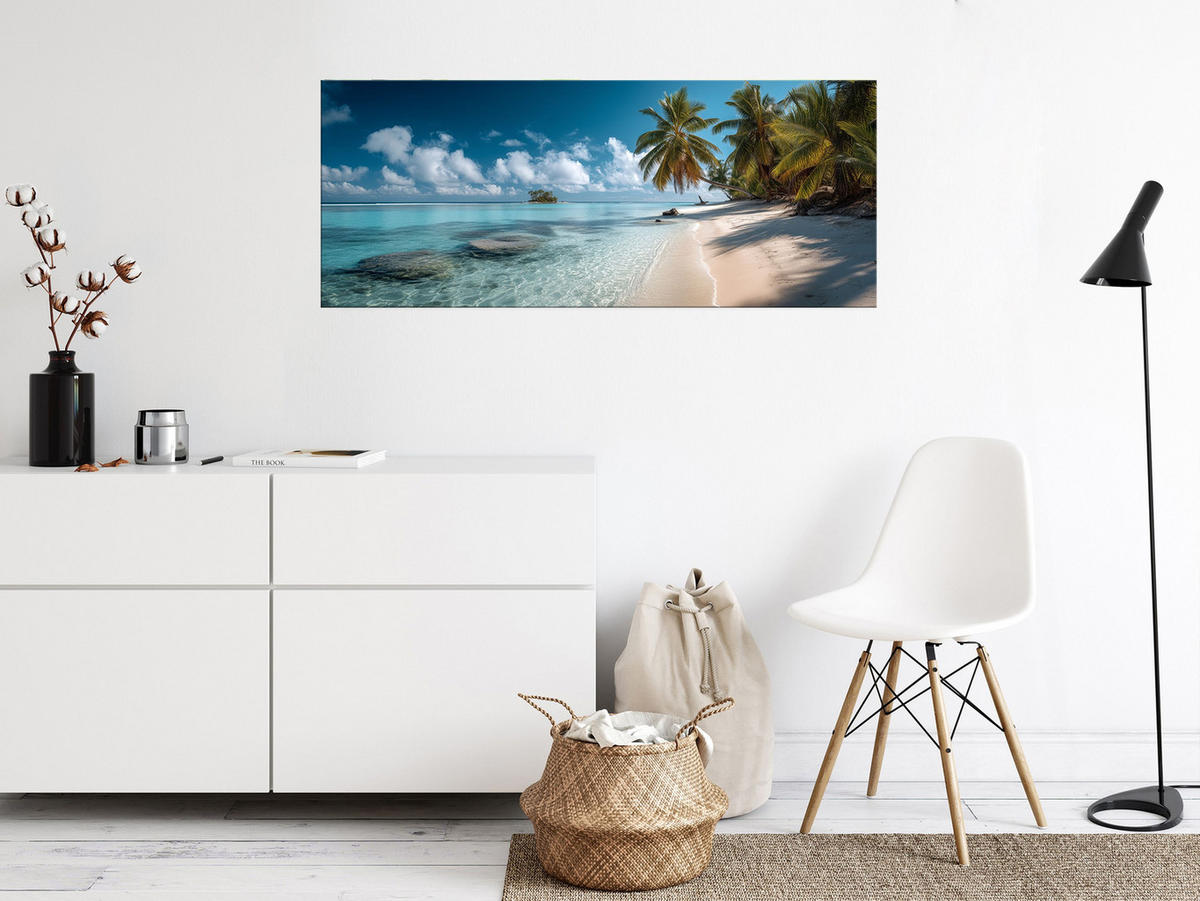 GLASBILD 125x50 cm tropischer Strand türkis - Beige, Glas (125/50cm) - artissimo